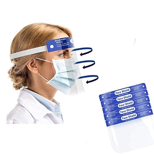 HALIDODO Clear Shield: Lightweight 5-Pack, Full-Face Protection with Adjustable Elastic, Vacuum-Sealed, Trusted Seller