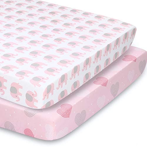Pink Elephant Mini Crib Sheets - Jungle Hearts Collection
