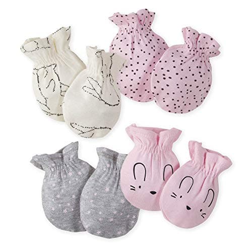 Bunny Love Infant Mittens Set - 4 Pairs, Cozy Ribbed Cotton