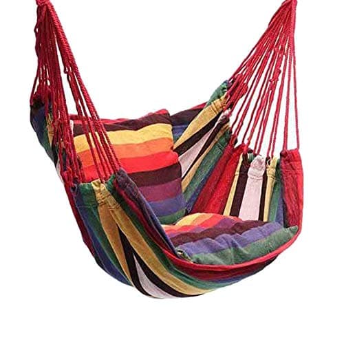 Rainbow Canvas Swing Chair: Hammock for On-the-Go Relaxation!